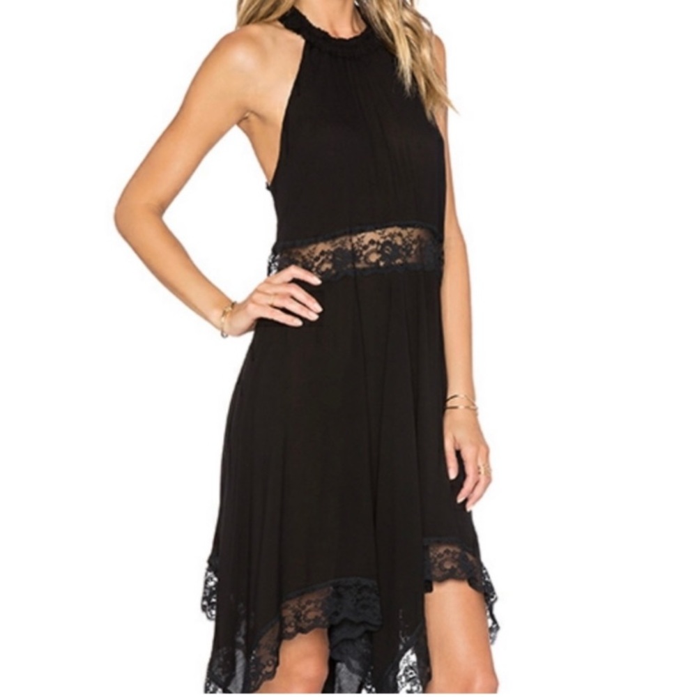 FREE PEOPLE Size S Black Mesh Sleeveless Halter Asymmetric Dress